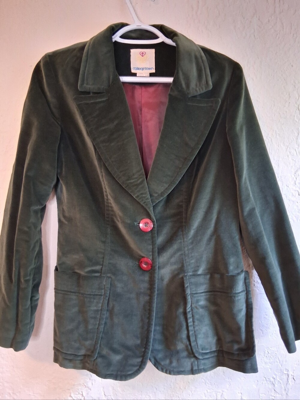 Vintage College Town Green Velvet Blazer Jacket Academia SZ M SEE MEASUREMENTS